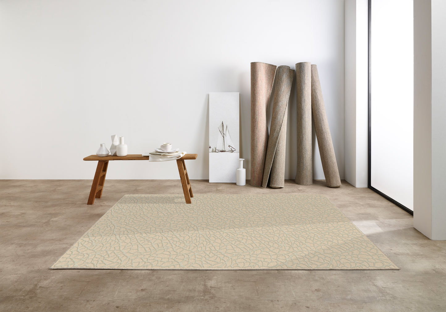 שטיח צמר ויסקוזה שמנת ולבן פנינה דגם Emma