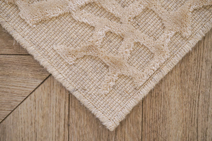 שטיח צמר ויסקוזה שמנת ולבן פנינה דגם Emma