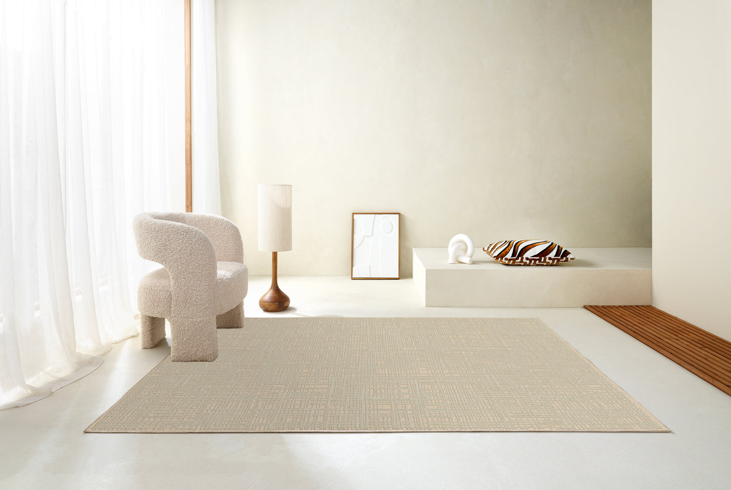 שטיח צמר ויסקוזה שמנת ולבן פנינה דגם Sharon