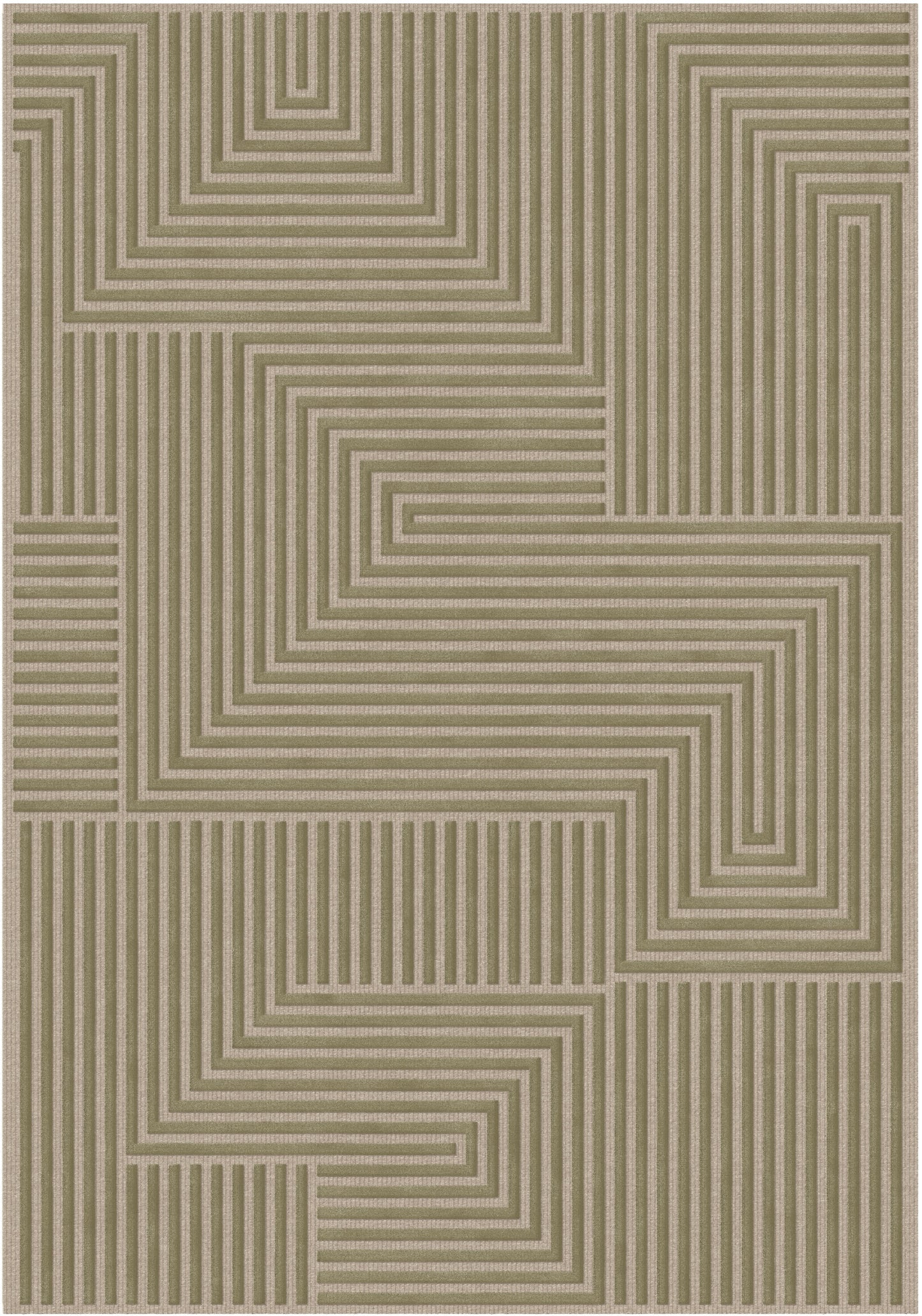 שטיח צמר ויסקוזה בז' וירוק זית דגם Reut