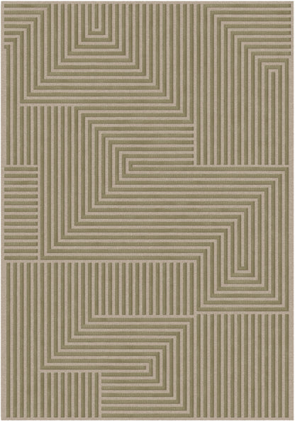 שטיח צמר ויסקוזה בז' וירוק זית דגם Reut