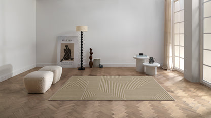 שטיח צמר ויסקוזה בז' וירוק זית דגם Reut