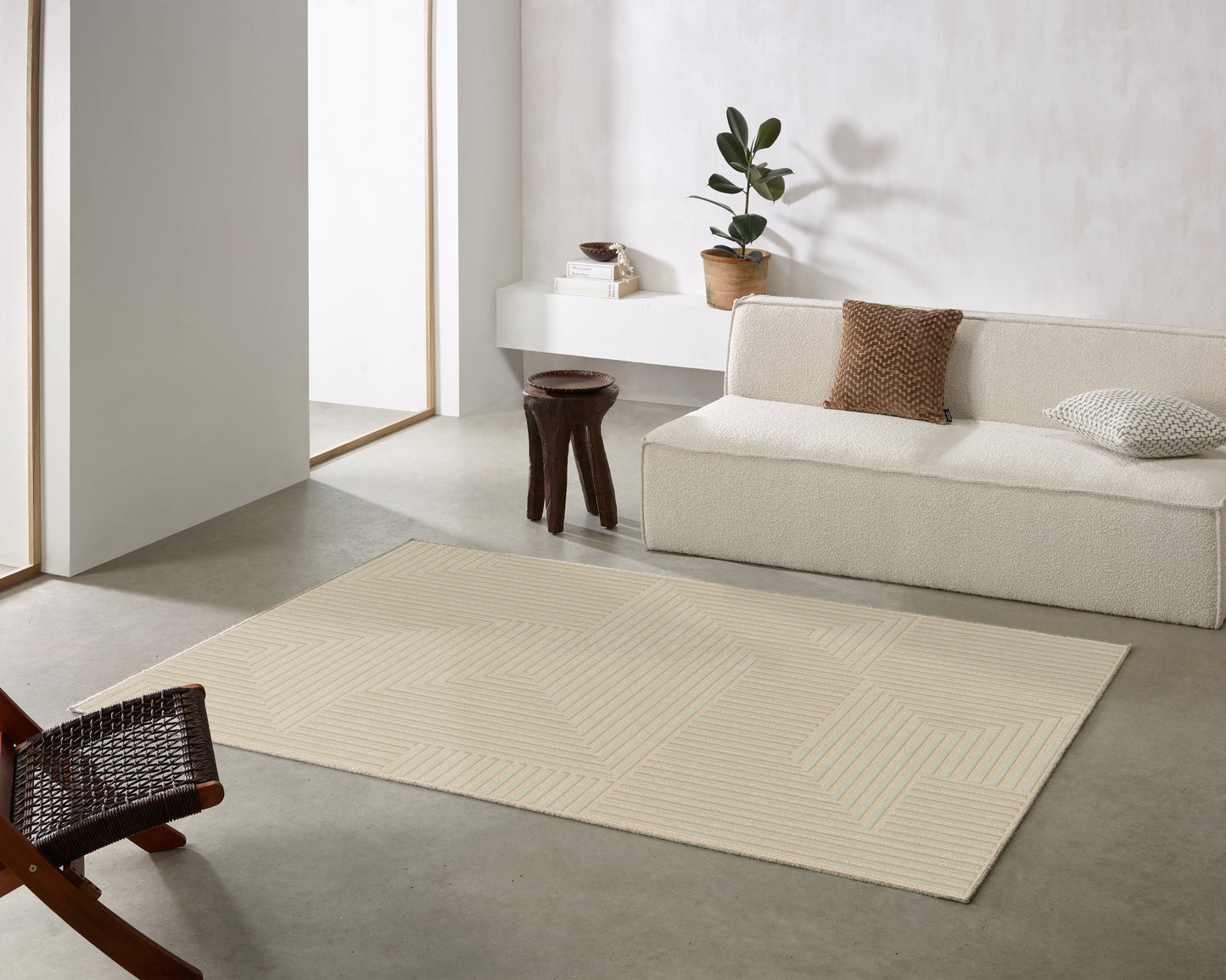 שטיח צמר ויסקוזה שמנת ולבן פנינה דגם Reut