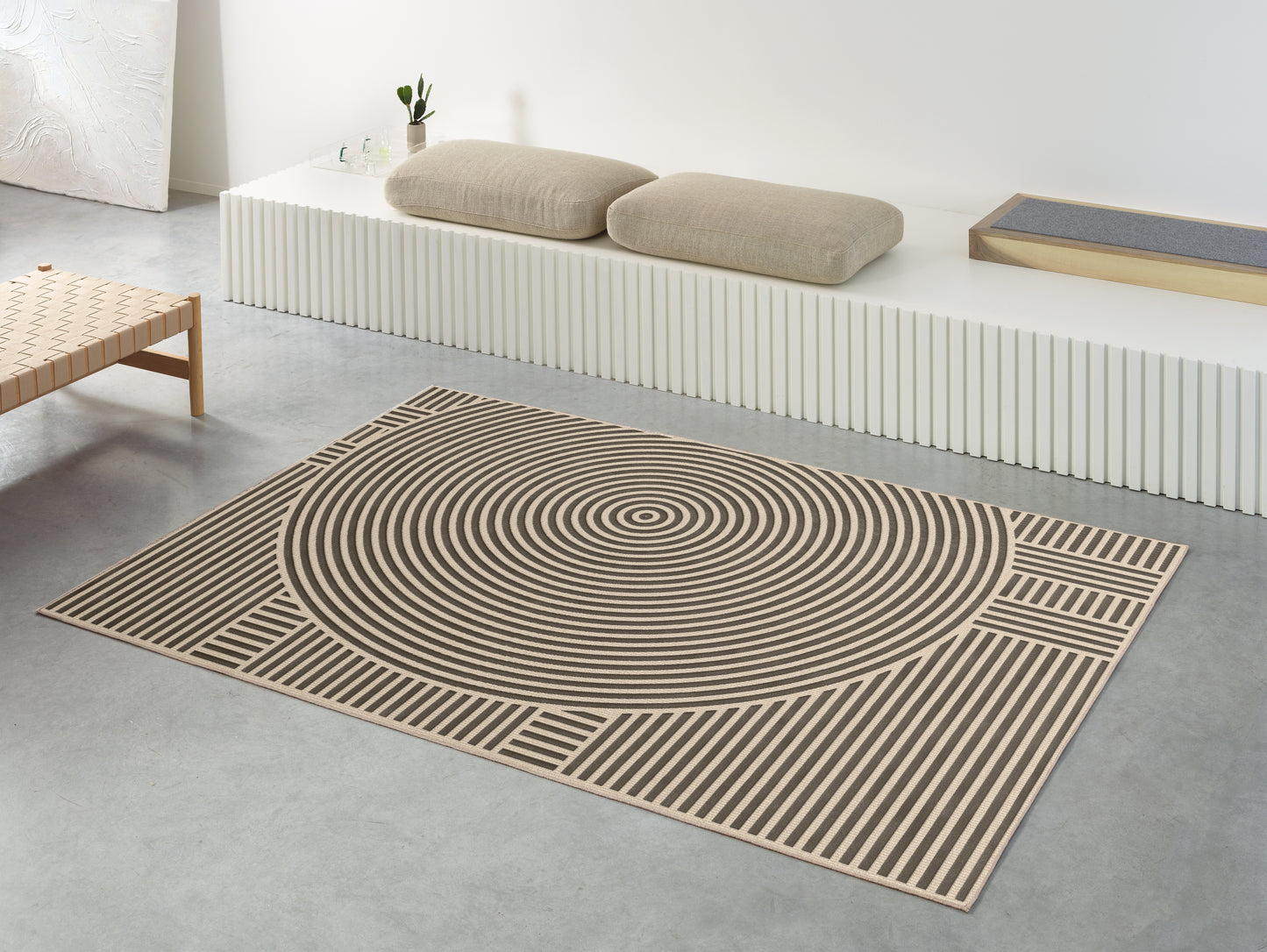 שטיח צמר ויסקוזה שמנת ושחור משי דגם Roni