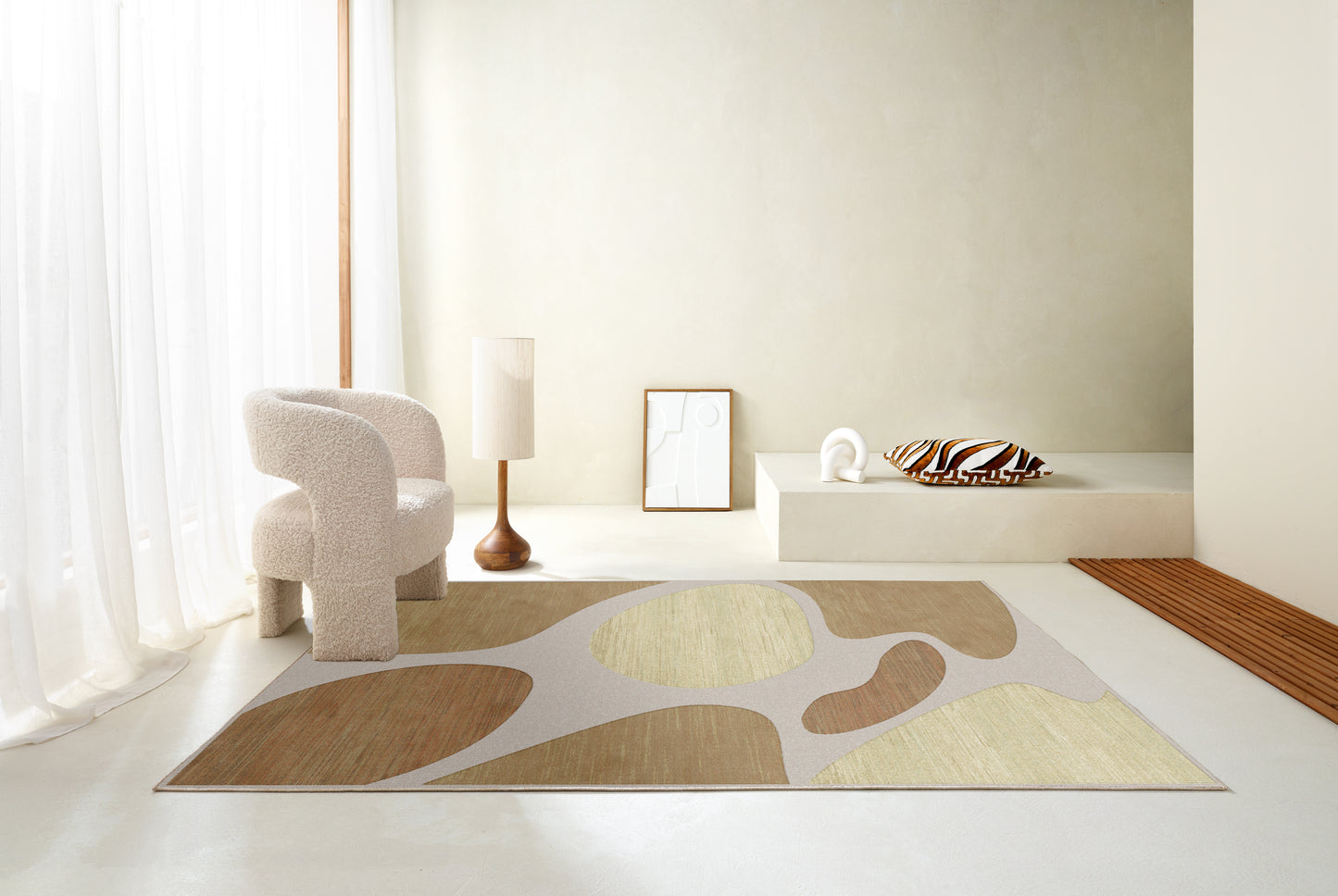 שטיח צמר ויסקוזה בז' וחום קפה דגם Samantha