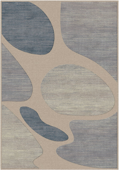 שטיח צמר ויסקוזה שמנת וכחול אינדיגו דגם Samantha