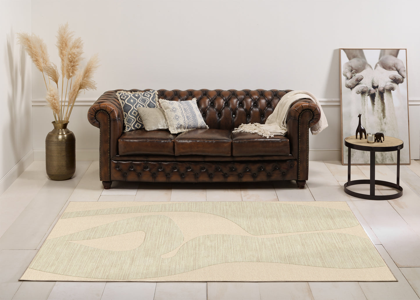 שטיח צמר ויסקוזה שמנת וחום גרייג׳ דגם Rotem