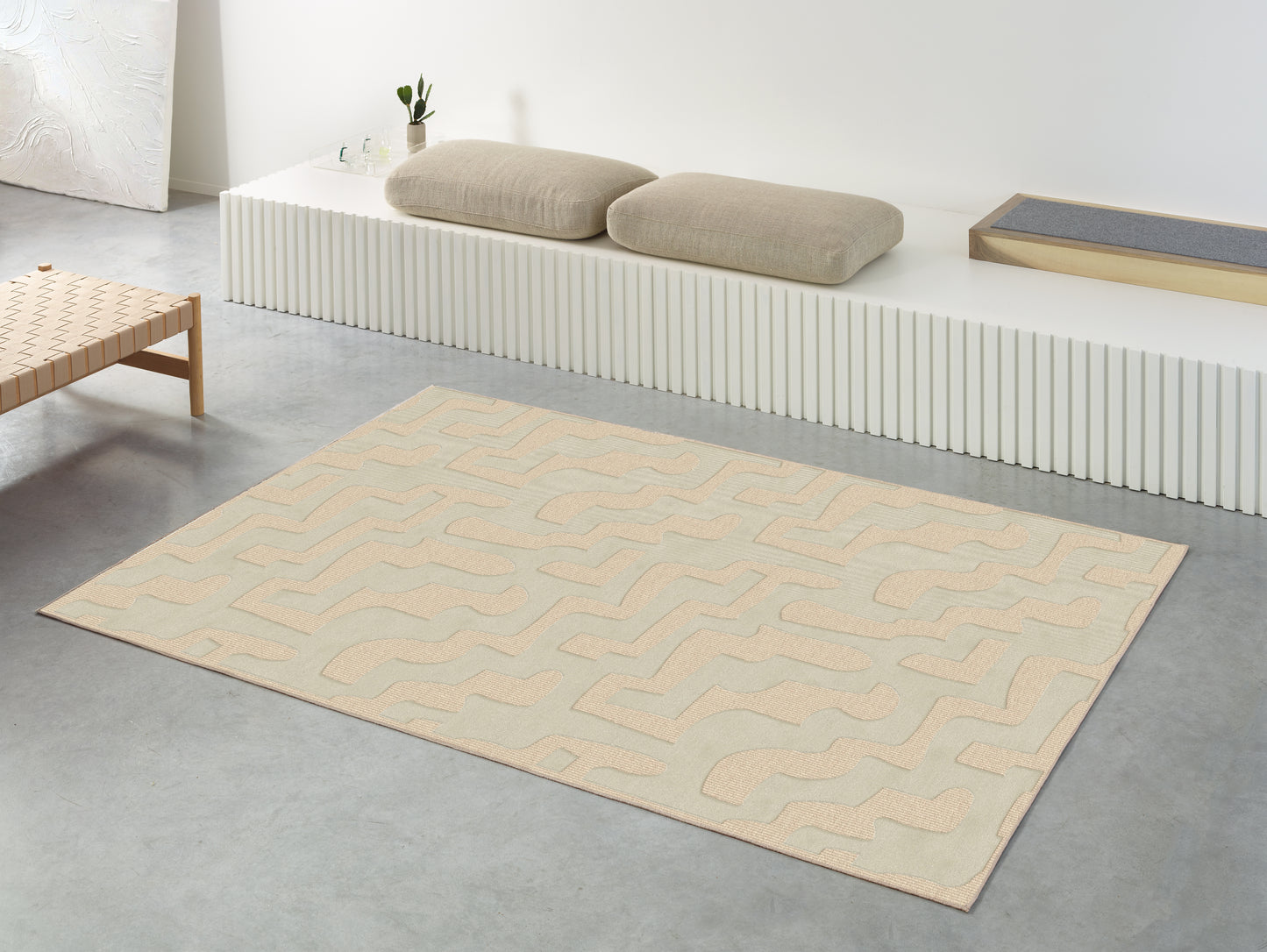 שטיח צמר ויסקוזה שמנת ולבן פנינה דגם Sophie