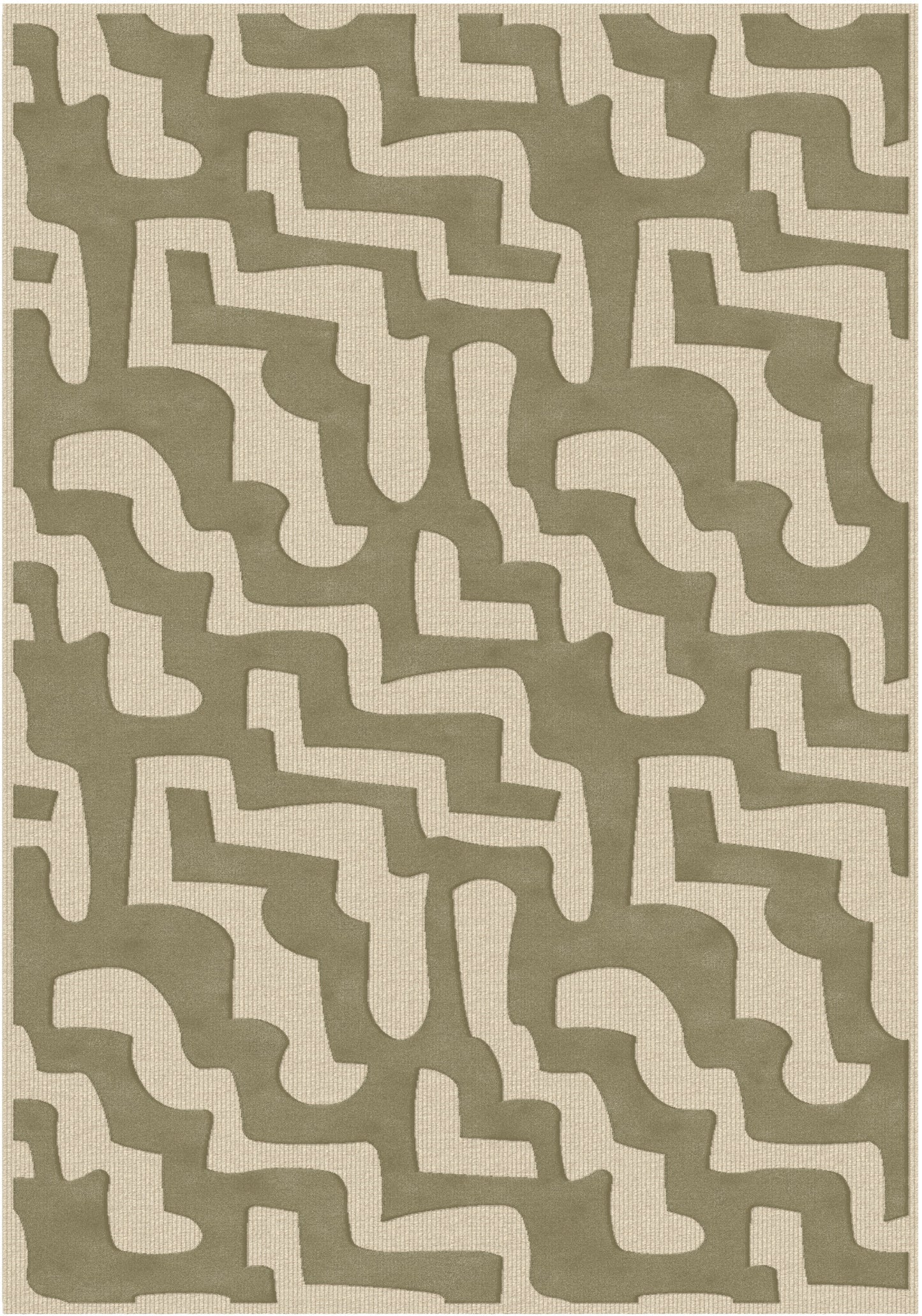 שטיח צמר ויסקוזה שמנת וירוק זית דגם Sophie