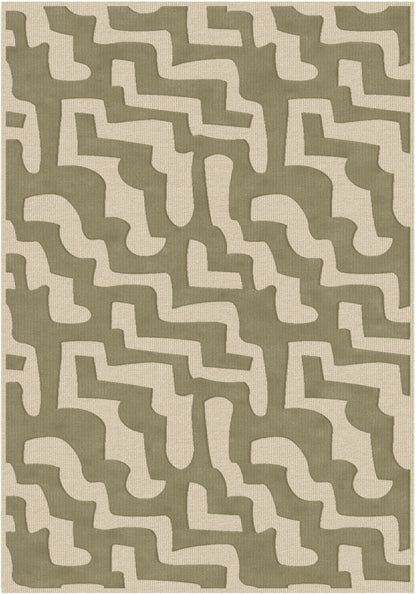 שטיח צמר ויסקוזה שמנת וירוק זית דגם Sophie