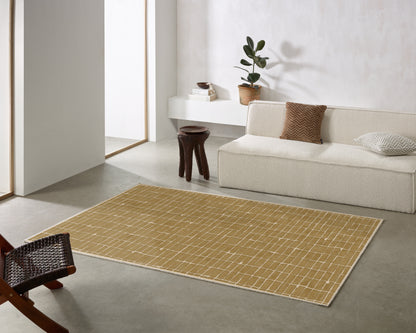 שטיח צמר ויסקוזה שמנת וזהב מוברש דגם Stephanie