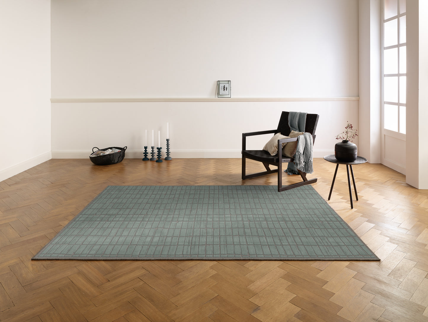 שטיח צמר ויסקוזה שמנת ואפור מטאלי דגם Stephanie