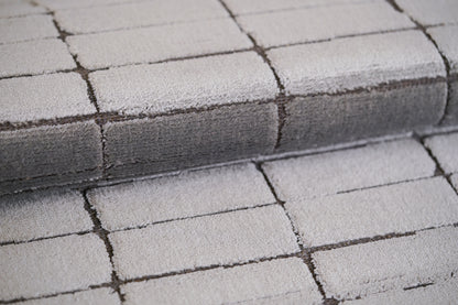 שטיח צמר ויסקוזה שמנת ואפור מטאלי דגם Stephanie