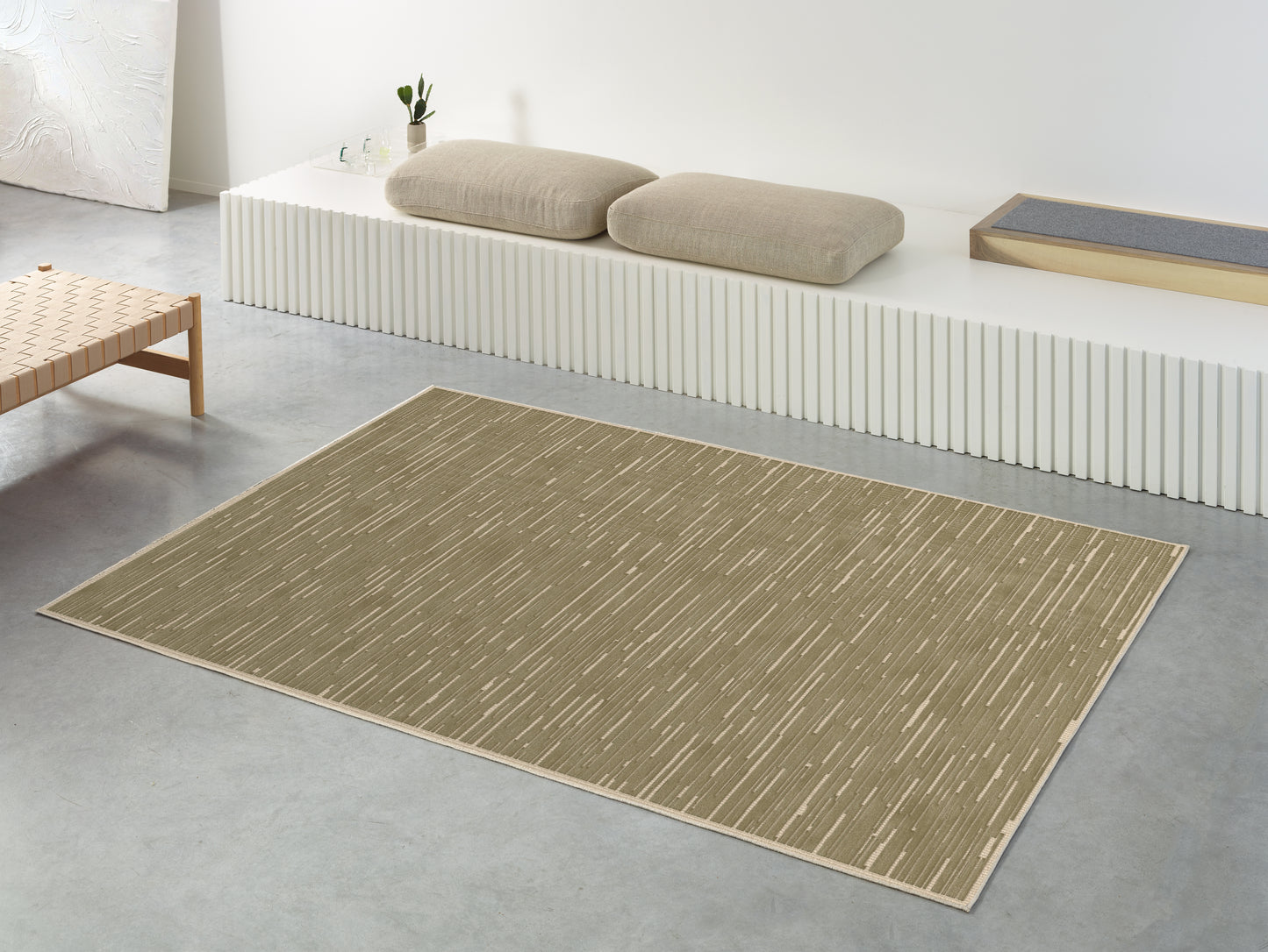 שטיח צמר ויסקוזה שמנת וירוק זית דגם Ashley