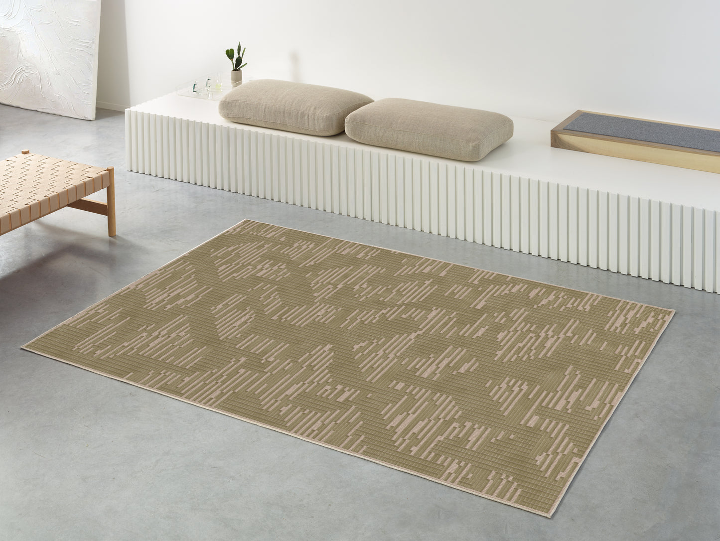 שטיח צמר ויסקוזה שמנת וירוק זית דגם Kim